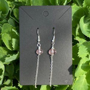 Womens drop silver earrings pink crystals